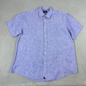 UNTUCKit Shirt Mens Large Blue 100% Linen Slim-Fit Short Sleeve Casual Button-Up